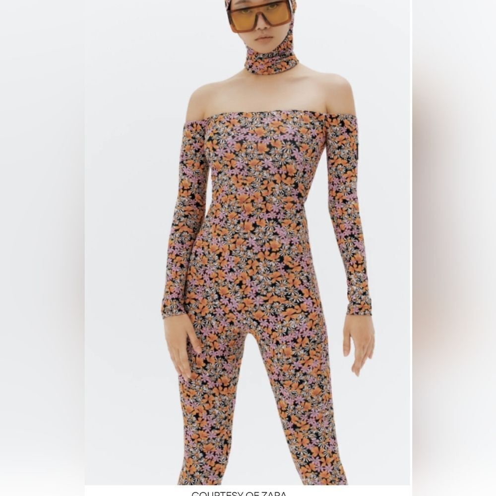 ZARA X PURPLE MAGAZINE Floral Off Shoulders One Piece Body Jumpsuit Size M